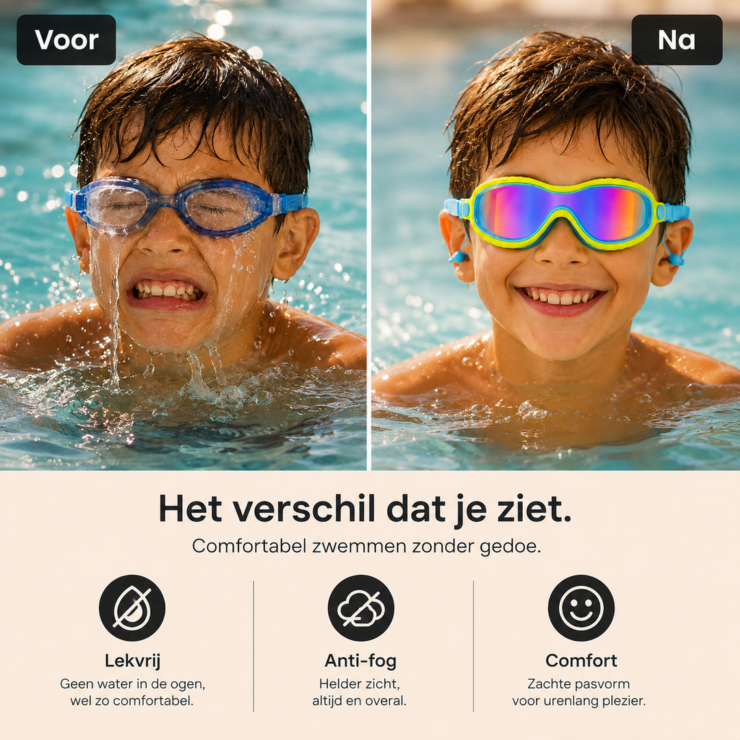 AquaClip Kids — kinderduikbril met clip-sluiting en bevestigde oordopjes