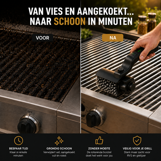 GrillMaster Pro Verstelbare BBQ-reinigingsborstel met roterend kopstuk