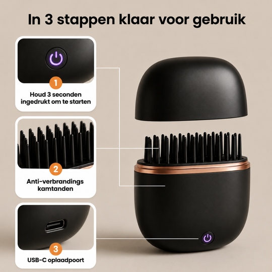 Eluné Pro - Draadloze Elektrische Stijlkam voor Glad en Pluisvrij Haar